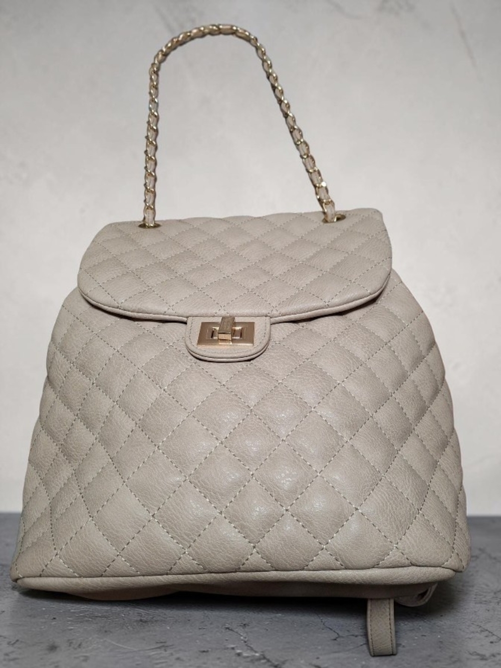 Vieta Quilted Faux Leather Top-Handle Backpack - Cream